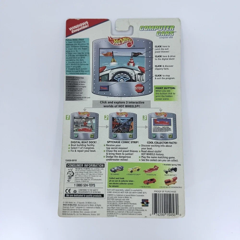 Vintage Hot Wheels Computer Cars Hydroplane Disk‎ 1996 Windows New Sealed